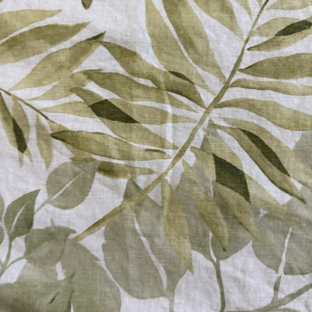 Pottery Barn Shower Curtain Green Botanical Palm Leaf Linen Blend Shower Curtain